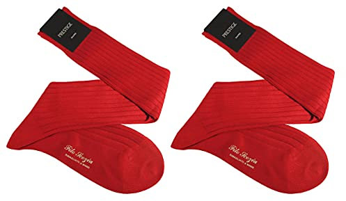 (2 PAIA) Calze uomo lunghe a coste in pregiatissimo cotone 100% filo scozia MODA (ROSSO, 42-44, numeric_42)