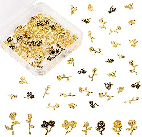 OLYCRAFT 120pcs Blumen Themen Harz Füller Legierung Harz Füllungs Zubehör Metall Nagelstecker Nagel Anhänger Rosen Füller Anhänger Für Harz Schmuckherstellung - 6 Stile, Goldfarbene Bume