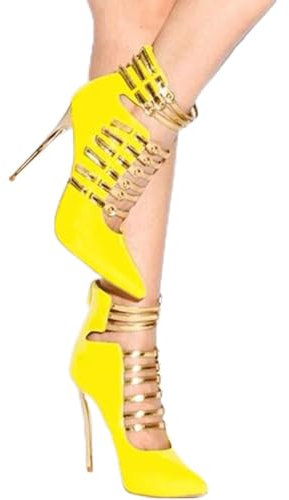 HOMDREAM High Heels Sexy 46 Spitz Sandalen Stiefel Gold Leder Nieten Stiefeletten,Yellow-41
