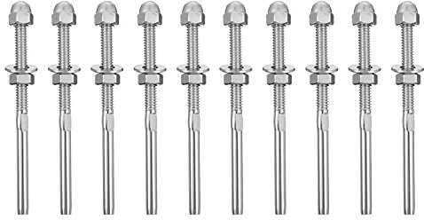 10 PCS Threaded Cable Tensioners, Stainless Steel Rigging Hardware Balustrade Kit, Threaded Terminal Tension Stud Ends for 1/8 Cable Deck Railing Rigging Systems Wire Rope Connectors