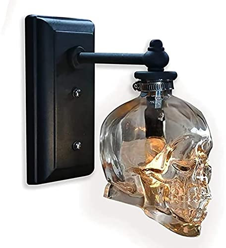 Schädel Lampe LED Wandleuchte Schwarz Vintage Wandlampe Industrielampe Kristallglas Totenkopf Lampenschirm E14 Wandbeleuchtung Retro Wandstrahler Flurlampe Loft Bar Cafe Korridor Halloween Deko Licht
