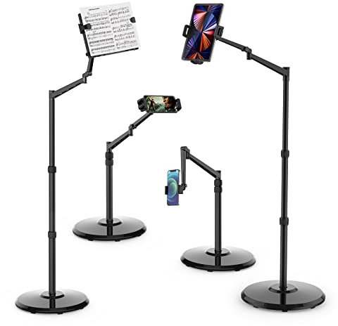 Smatree Notenständer iPad Floor Stand, iPad mini 6 8,3 Zoll Mount Holder 360 Grad Drehbar Höhenverstellbar Tablet Stand Kompatibel mit 7,9 10 11 12,9 Zoll iPad Pro Air, Stabil und Sicher, Schwarz
