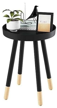 Round Coffee table Side table Bed side table Sofa side table tray with tow tone legs (Black)