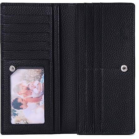 SENDEFN Dünne Geldbörse Damen, Echtes Leder Klein Portemonnaie Damen, RFID Schutz Dünn Clutch für Frauen mit 11 Kartenfächer und Reißverschluss Münzfach