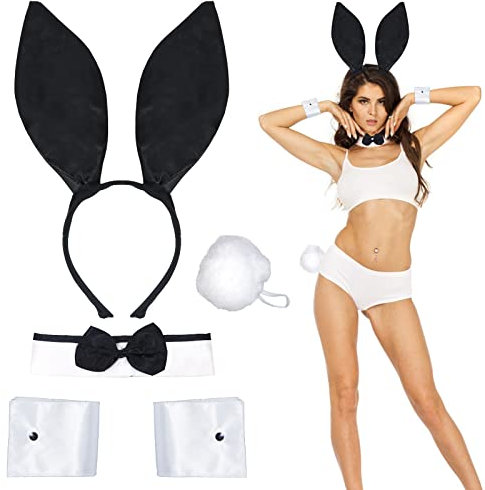 Paxrmuky Hasenohren Haarreif Schwanz Set Oster Hasen Ohren Kostüm für Erwachsene Osterhase Halloween Kostüm Party 4 PCS