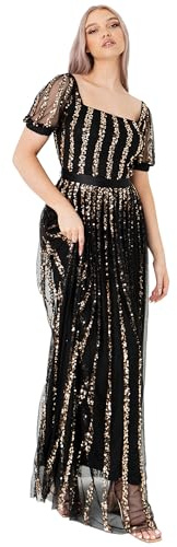 Maya Deluxe Womens Ladies Maxi Occasion Dress Sequin Square Neckline Black Size 10