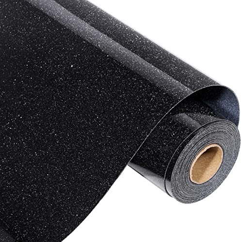 VINYL FROG Glitter Heat Transfer Vinyl 10 inches x 11ft Black Glitter HTV Vinyl Iron on Vinyl for T-Shirt or Other Fabrics