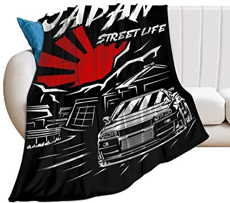 ZGMJ JDM-Autodecke, Skyline R34, coole leichte Bettwäsche, superweich, Flanell-Überwurf, Decken für Bett, Wohnzimmer, Couch, Sofa, für Kinder, Erwachsene, 125-100 cm