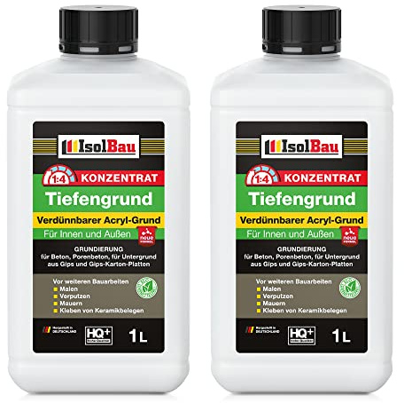 Isolbau 2 L Tiefengrund Konzentrat 1:4 - Verdünnbarer Acryl-Grund für Innen & Außen - Grundierung für Beton, Putz, Gips uvm
