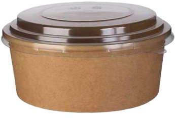 50 Pots saladier rond 1100 ml en carton kraft brun + 50 Couvercles Pet pour le transport et la vente à emporter des aliments froids et chauds