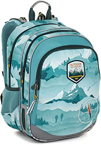 TOPGAL Schulrucksack für Jungen ab 1. Klasse, ergonomisch & leicht, wasserabweisend, mit reflektierenden Elementen, 26 L Schulranzen mit Brustgurt & Rückenpolsterung (Berge)