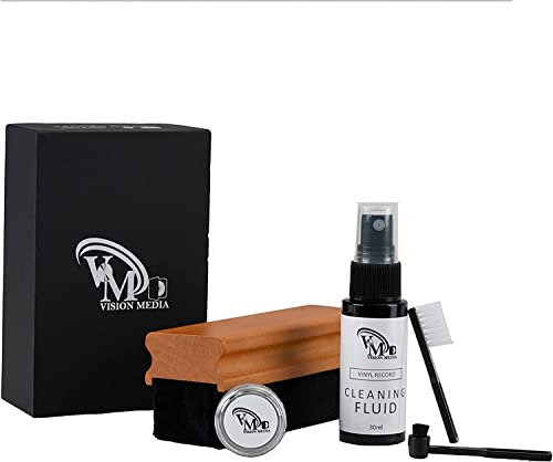 5 in 1 Vinyl Record Cleaner Kit - Includes Ultra-Soft Velvet Brush, Cleaning Liquid, 2 x Brush Cleaners and Turntable Stylus Cleaning Gel - Vinyl Records Collection Cleaning Kits by Vision Media®