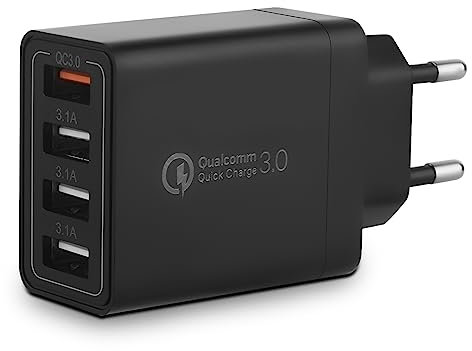 USB Ladegerät, 4-Port USB Ladeadapter mit 33W Intelligent QC 3.0 Schnellladegerät Mehrfach USB Netzteil Stecker für Samsung Galaxy A14 A54 S21 S20 S10 S9 S8, iPhone 12 13 14 15 Pro X 8 7, Handy