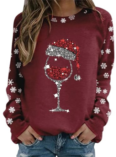 XTBFOOJ Weihnachten Langarm Shirts Damen Rentier Bambi Schneemann Weihnachten Kleidung Geldbeutel Damen Bluse rot jacken Damen Winterpullover Damen Langarmshirt Damen skims wintermantel Damen lang