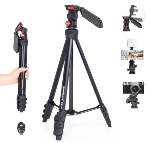 Koolehaoda Phone Tripod, 55/140cm Aluminum Lightweight Portable Camera Tripod for Iphone/Smartphone/Action Camera/DSLR Camera, with Phone Holder & Wireless Bluetooth Control Remote