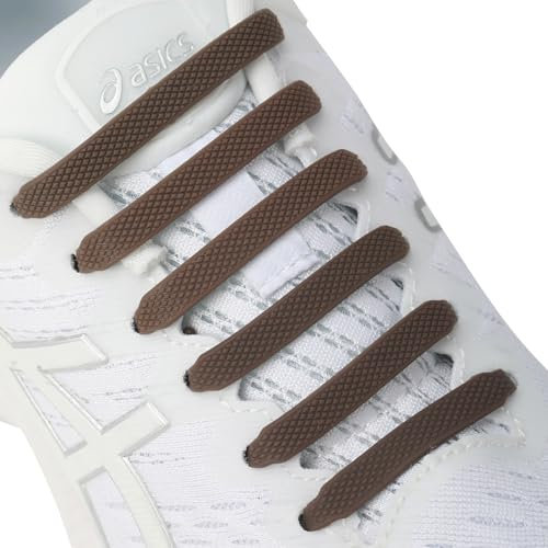 7STROBBS 2 Paires No Tie Lacets pour Adultes et Enfants,Lacets Elastique Marron Sans Noeud Silicon Shoelaces pour Chaussures de Sneaker de Conseil Baskets et Bottes,Brun-Adultes