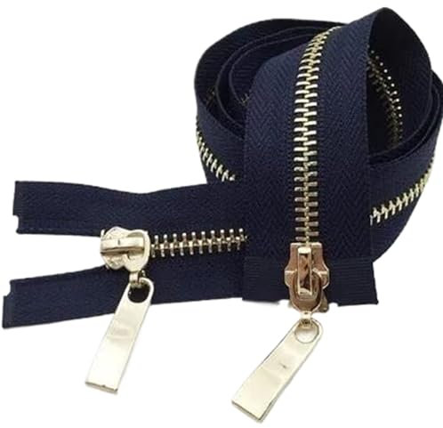 Cerniera Con Denti In Metallo Oro Chiaro Con Doppio Cursore Da 80/100/120Cm, Blu navy, 5#, 80cm