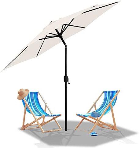 Tubiaz Sonnenschirm 270cm Sonnenschutz knickbar,Strandschirm Neigungswinkel und Höhe verstellbar ohne Ständer,Strandschirm für Balkon Terrasse Strand ohne Ständer,Beige
