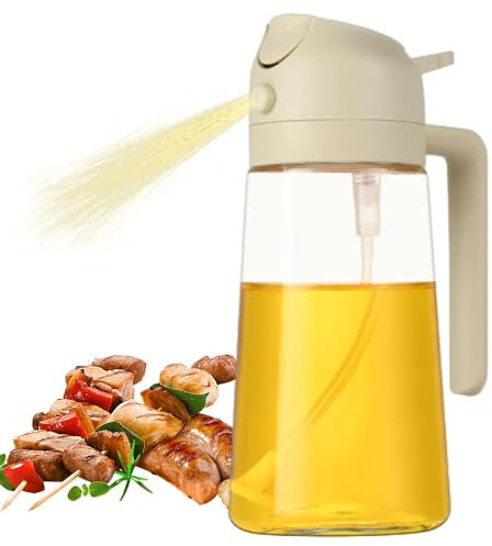 Topbashgo 2-in-1 Glass Oil Sprayer and Dispenser, öl Sprühflasche,Oil Sprayer Können Sprühflascheöl Glass ölsprüher Speiseöl ölspray/Gießen zum Kochen,Grillen,Backen,Heißluftfritteuse,Salat (Beige)