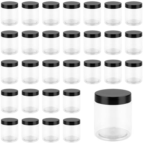 HEIYUET 30 Stück 250ml Kunststoff Vorratsdosen mit Deckel, klein Vorratsgläser aus Plastik, Transparente Kunststoffgläser mit Deckel, Vorratsbehälter Einmachgläser Set für Küche Gewürz Lebensmittel