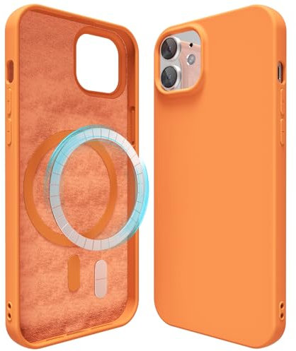 oakxco Silicone Case for iPhone 12 Pro/iPhone 12 Compatible with Magsafe Magnetic Wireless Charging, Slim Thin Soft Rubber Gel with Magnet, Matte TPU Mag Cover for Women Men, Orange