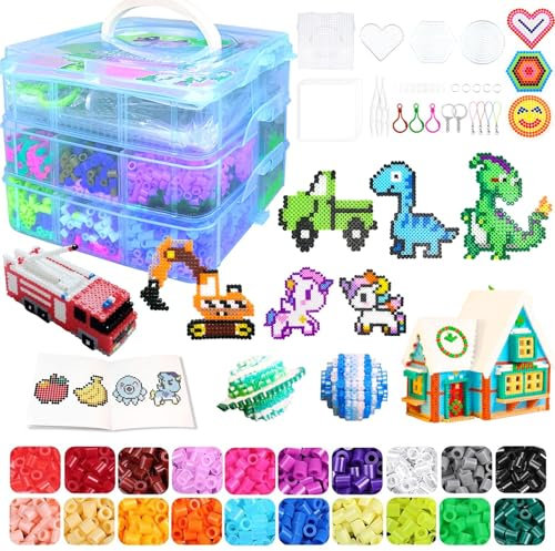 Fuse Beads Kit for Kids - 11000 Fuse Beads, 20 Colors 5mm Beads Craft Set with Storage Box, Pegboards, Ironing Paper and Accessories, Arts and Crafts Set Toys Gifts for Girls & Boys Birthday Christmas