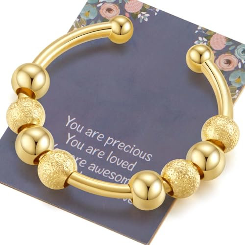 Kenivira Angst Ring für Damen Anti Stress Ring Anxiety Ring Verstellbar Ring mit Perlen Spinner Ringe Silber Gold Ring Schmuck Geschenk