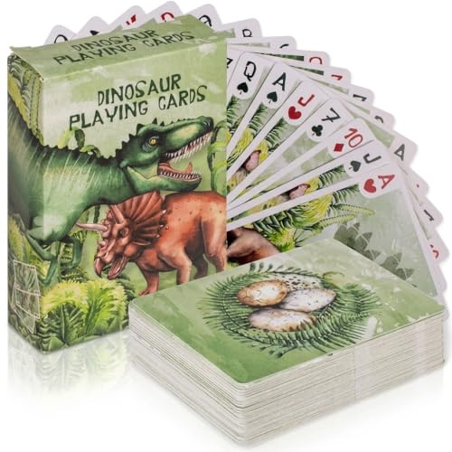 MIJOMA Dinosaurier-Spielkarten – perfekt für Familienabende, 54 Karten, 5,7 x 8,7 cm