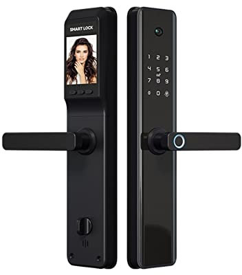 STRAFBRG Smart Door Handle Camera Cat Eye Waterproof Tuya Fingerprint Security Intelligent Smart APP Password Electronic Door Lock Anti-Theft Smart Door Locks(M1 My-B Round 6068)