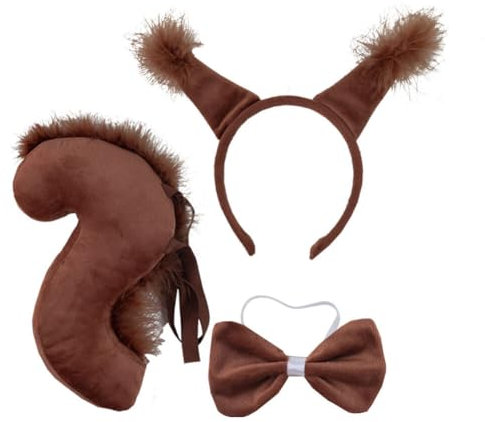 Asudaro Eichhörnchen Cosplay Ohren Stirnband Eichhörnchen-Ohr-Stirnband Schwanz Fliege Für Kinder Und Erwachsene Halloween Party Bequeme Kleidung
