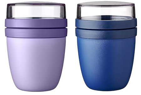 Mepal | Lunchpot Ellipse Mixed | Vivid Lilac + Vivid Blue | Müslibecher to go | Unterteilung für Joghurt & Müsli | 500 ml + 200 ml | Geeignet für Gefrierschrank, Mikrowelle & Spülmaschine