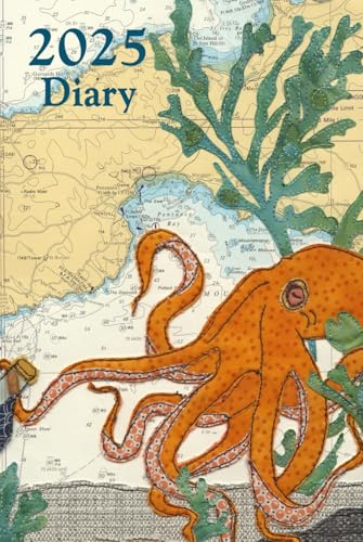Octopus at Penzance Cornwall 2025 diary weekly planner journal - coastal nautical designs sewn onto old sea charts maps | week to view