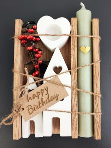 Kerzen Geschenkset zum Geburtstag | Geschenk für Frauen oder Freundin | Mitbringsel | Lichterhäuser Kerze Deko mit Trockenblumen