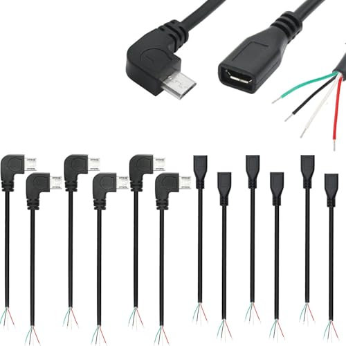 RUNCCI-YUN 12PCS Micro USB Plug 90 Degree 4Pin Bare Wire,Micro USB Pigtail Power Cable 28 AWG 5V 2A Micro USB to 4 Pin Bare Wire Open End Wire,DIY Pigtail Cable for Micro USB Equipment(30CM)