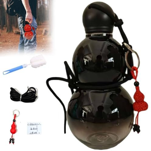 Generico Bouteille d'eau en Gourde, Style rétro Chinois, Bouteille d'eau de Voyage en Gourde Tianmingren, Bouteille d'eau en Gourde Durable(Black)