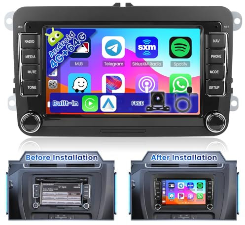 Ohradio 4G+64G Android 15 Radio Coche para VW Golf 6 Seat Leon Passat Tiguan Polo Golf 5 Jetta Sharan T5 con Carplay Android Auto Inalámbrico - 7 Pantalla Táctil WiFi FM/RDS GPS BT Cám+Mic