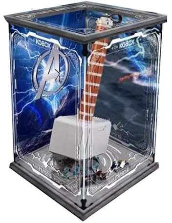 HCAEIOFJ Clear Acrylic Display Case for Lego 76209 Applicable for Thor's Hammer Display Box Gift(Display Case Only) (Black Bottom+Background 2)