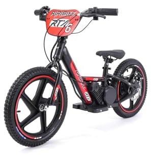 Draisienne électrique pour Enfants RIRIBIKE RTX6 24V (16), Rouge, Batterie au Lithium, Moteur 250W, Frein à Disque, Siège PU Souple réglable