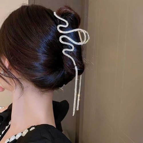 Jascatin Lot de 2 pinces à cheveux en forme de serpent en métal avec paillettes vintage strass pour accessoires de cheveux épais