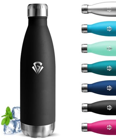 Grsta Gourde Isotherme, Gourde 750ml, Gourde Inox anti Fuite, 24h Froid & 12h Chaud, Gourde sans Bpa, Gourde Metal, Facile à Transporter, Bouteille d'eau pour Bureau, Voyage, Camping, Sport, Noir
