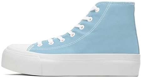 Women's Fashion Platform Trainers Ladies High Top Canvas Shoes Classic Platform Lace Up Sneakers Pumps Plimsolls Outdoor Sport Tennis Running Walking Shoes Breathable Light Blue