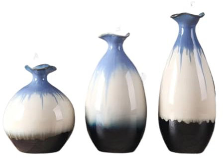 Keramikvase mit buntem Farbverlauf, klassisches Blumenarrangement, bemalt, hohe Bodenvasen, Wohnzimmer, Vintage-Heimdekoration (dunkelblau)