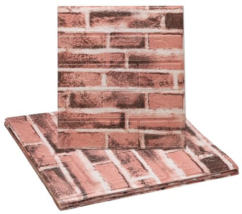 QUARKZMAN 10 Stück 3D Wandpaneele zum Abziehen und Aufkleben, wasserdichte Wandverkleidung, 35cm x 38,5cm Ziegel Design Tapete XPE Duschfliesen für Badezimmer, Küche, Wohnzimmer, Rot