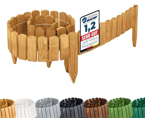 Garronda Rasenkante Holz Beeteimfassung imprägniert 200 cm x 10 cm Flexibler Rollborder Zaun für Garten GD-0107 (Hellbraun, Höhe: 10 cm)