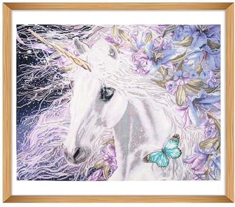 Trimits Large Cross Stitch Kits - Counted Embroidery Needlework for Adults Beginners Kids, Christmas Gifts Wall Art, (Frame Not Included) 14 Count, Unicorn