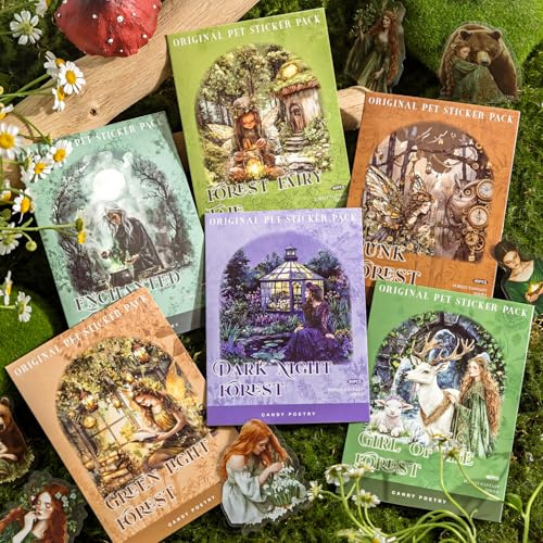 Scrapbook Zubehör Stickers,240 Stück Forest Themed Stickers,Scrapbook Nature Aesthetic Zubehör for Journaling,Junk Journal,Notebook,Photo Frame,Canlendar(Forest Fantasy)