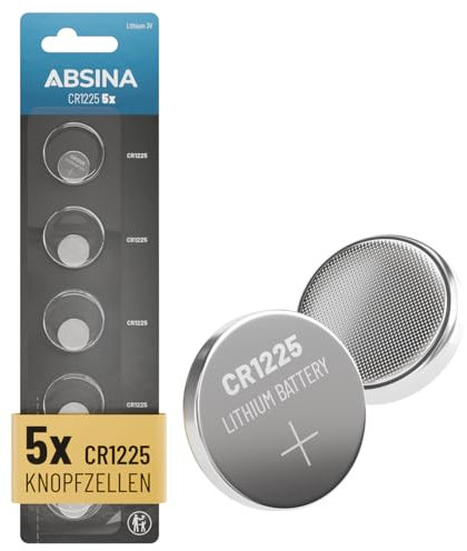 ABSINA 5X Pila botón CR1225 3V Litio - CR 1225 a Prueba de Fugas y de Larga duración - CR1225 Pilas Boton, Pila Placa Base