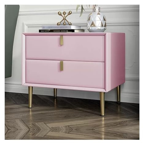 lskdnrufh Nachttische mit 2 Schubladen und goldenen Tischbeinen for Schlafzimmer-Wohnzimmermöbel, rosa Nachttisch aus Kunstleder, süßer Nachttisch aus Holz for Mädchen und Frauen(L35xD40xH48cm)