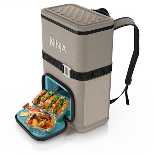 Ninja FrostVault Go FF124CS - Mochila hielera Suave para 24 latas con Almacenamiento de Zona Seca fría, Correas ergonómicas para un Transporte Ligero, Enfriador Aislado de Alta Resistencia, Mantiene