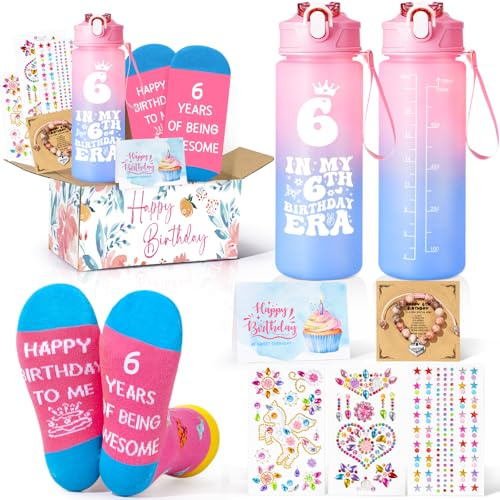 Frerdui 6 Year Old Girl Birthday Gifts, Tween Girl Gift Set with 25oz Water Bottle, Socks, Bracelet & DIY Diamond Kit, Cute Birthday Presents for Girls Age 6
